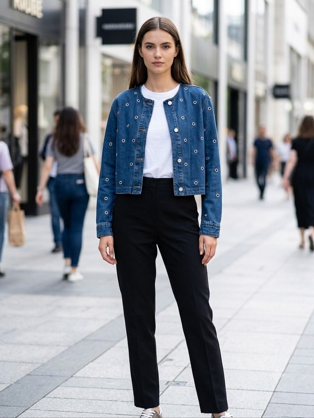 Blue Artemis Silver Grommet & Eyelet Denim Jacket